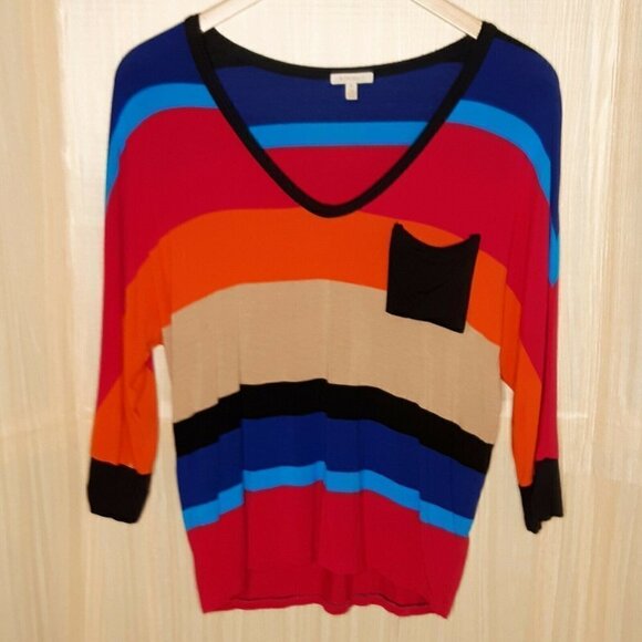 Bordeau Multi Stripe Dolan Sleeve Top. Small - Picture 1 of 5